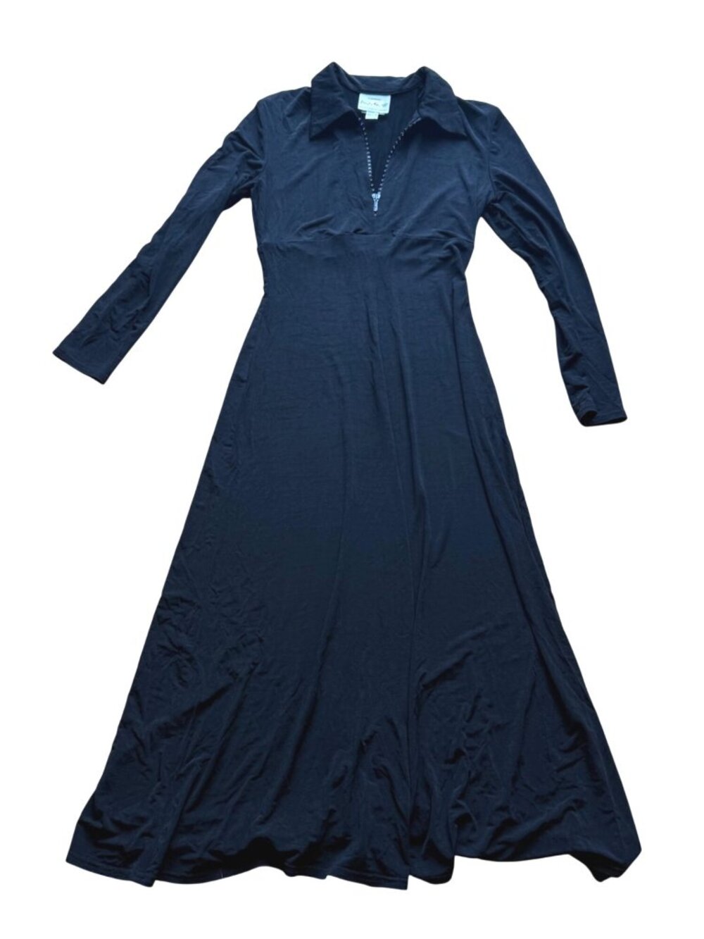 Joseph Ribkoff Women's Maxi Dress Size 6 Black Long Sleeve Zipper Collar Vintage